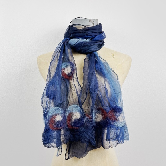 Nuno Felted Dot Scarf Silk Sheer Blue - Picture 3 of 4